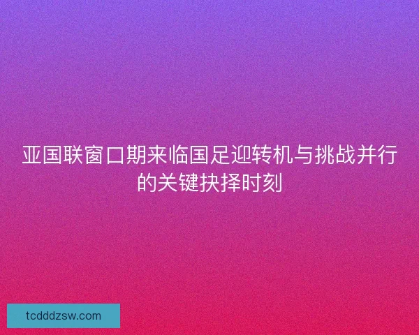 亚国联窗口期来临国足迎转机与挑战并行的关键抉择时刻