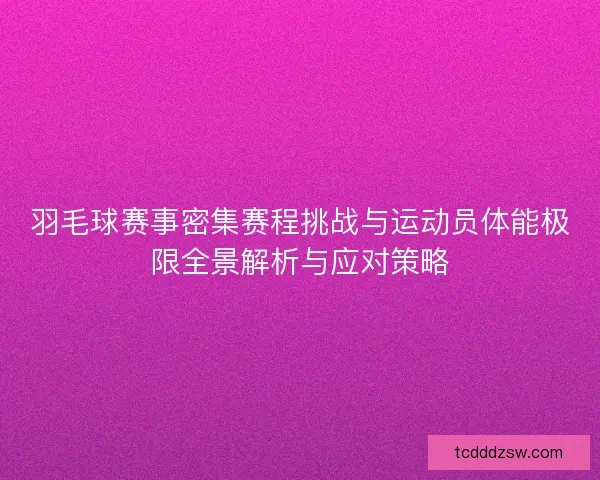 羽毛球赛事密集赛程挑战与运动员体能极限全景解析与应对策略 羽毛球赛事密集赛程挑战与运动员体能极限全景解析与应对策略
